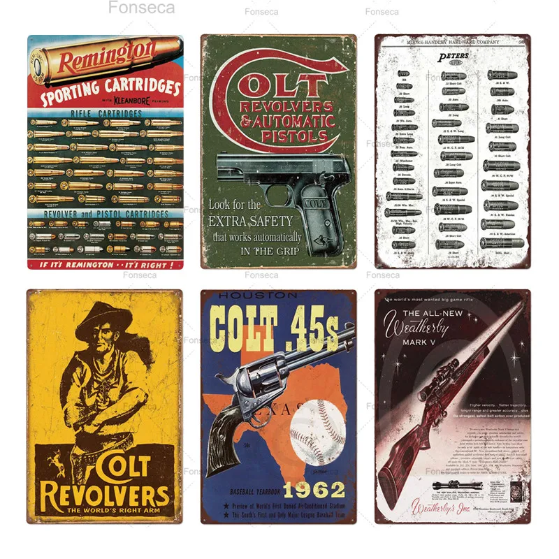 

Guns Vintage Tin Sign Plaque Metal Vintage Retro Metal Sign Wall Decor for Man Cave Gun Shop Decorative Metal Plate
