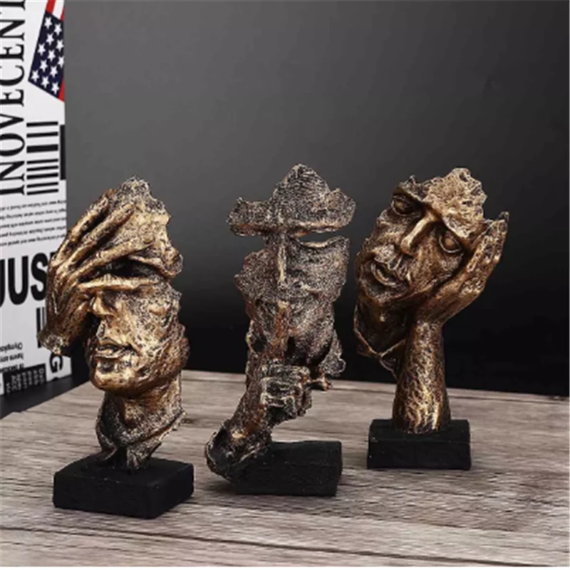 

Simple Abstract Sculpture Figurine Ornaments Silence Is Gold Office Home Decoration Accessories Modern Art Resin Decor Ornament
