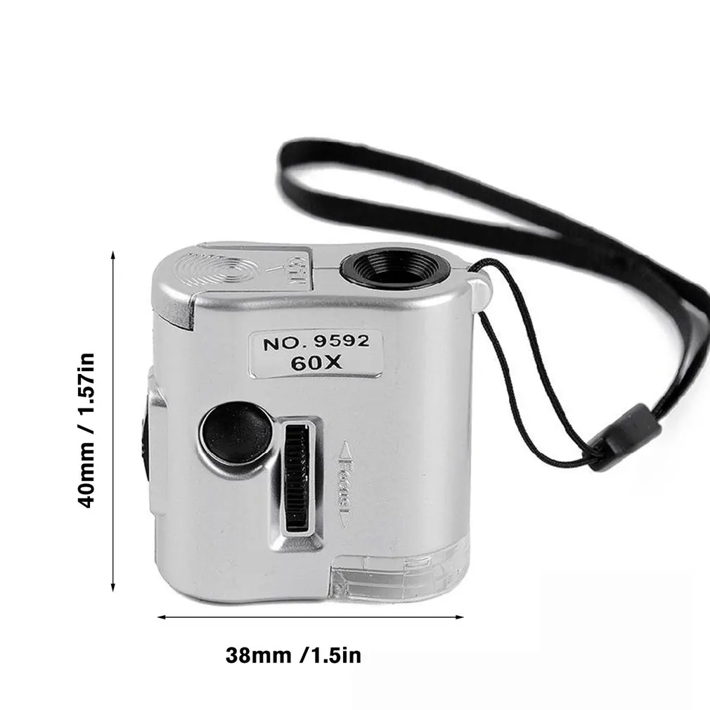 

9592 60X Magnifier Mini Microscope With LED Jewelry Antiques Identification Magnifying Glass Loupe Glass LED UV Light