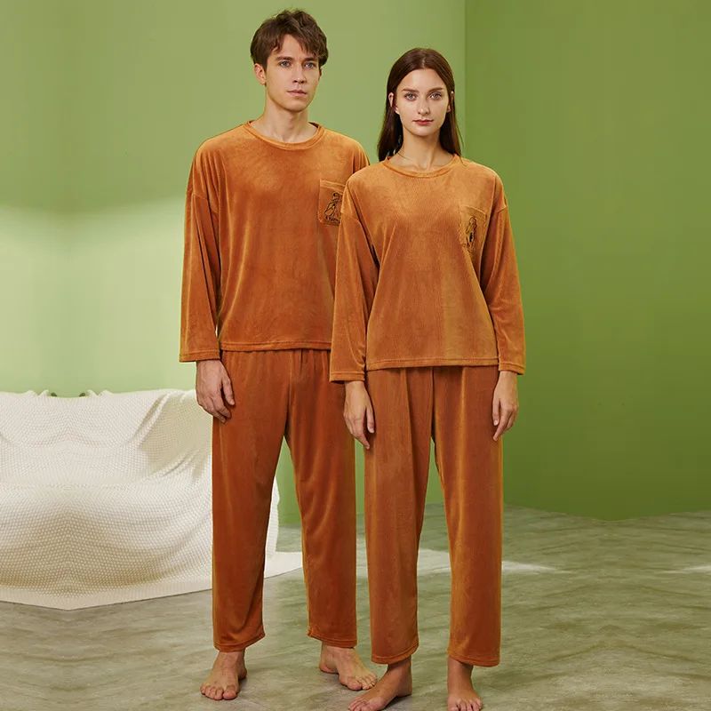 M-5XL Male And Female Couple Fall/Winter Lynx Velvet Base Autumn Clothes Fashion Home Service Pajamas Nightgown  Set