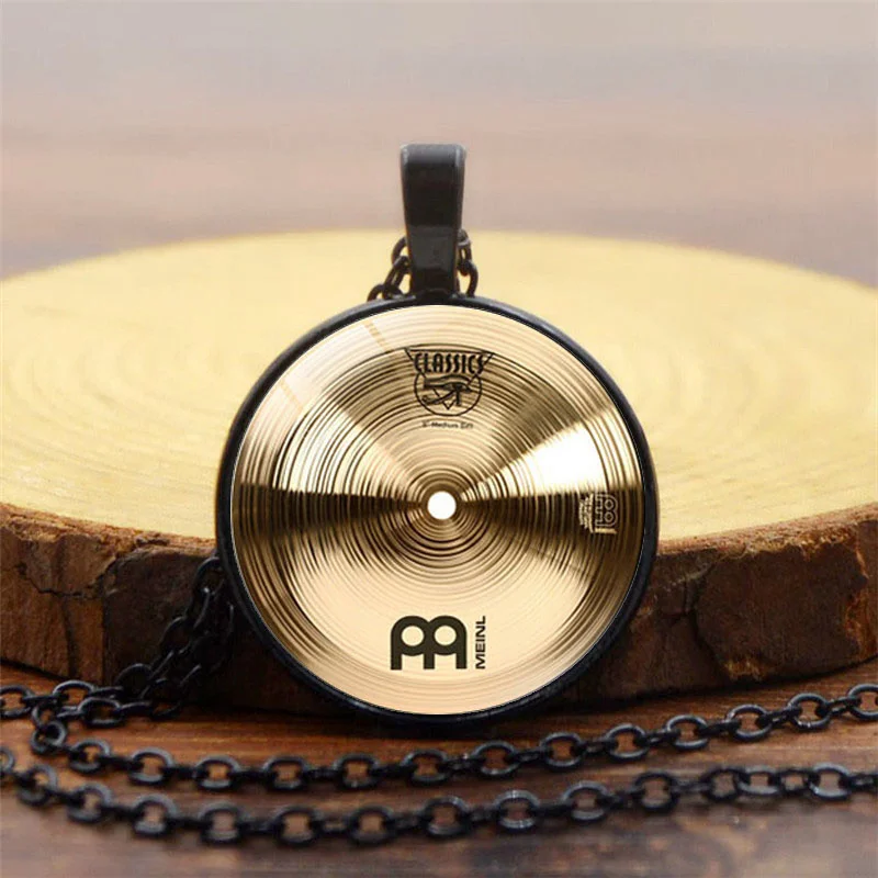 Fashion Musical Instruments Pendant Necklace Glass Round Cabochon Jewelry Drummer Cymbals Necklaces for Men Women Gift | Украшения и