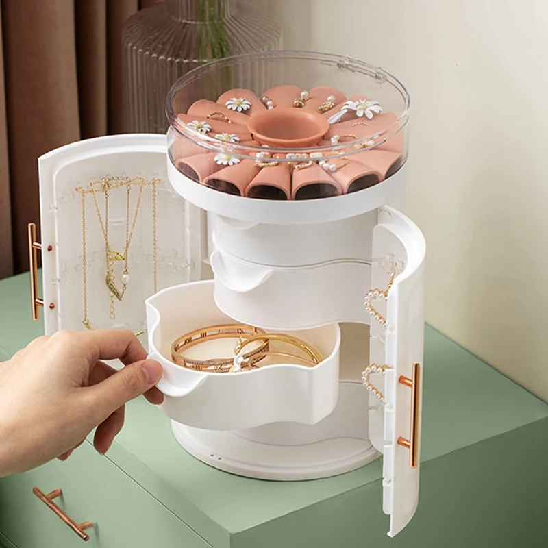 

Good Quality Household Products Large Capacity Five-Layer Cosmetic Box Desktop Multi-Function Transparent View Flower Seat Box