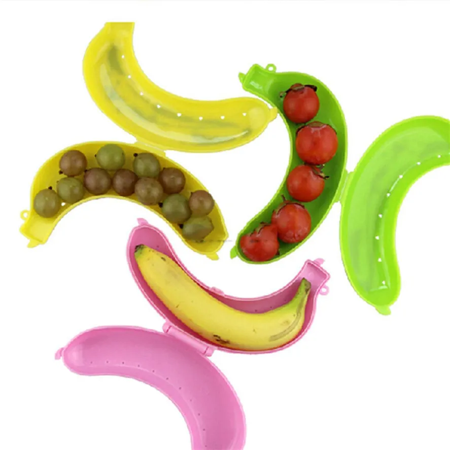 

Cute 3 Colors Fruit Banana Protector Box Lunch Container Storage Box kids fruit carry container candy snacks holder