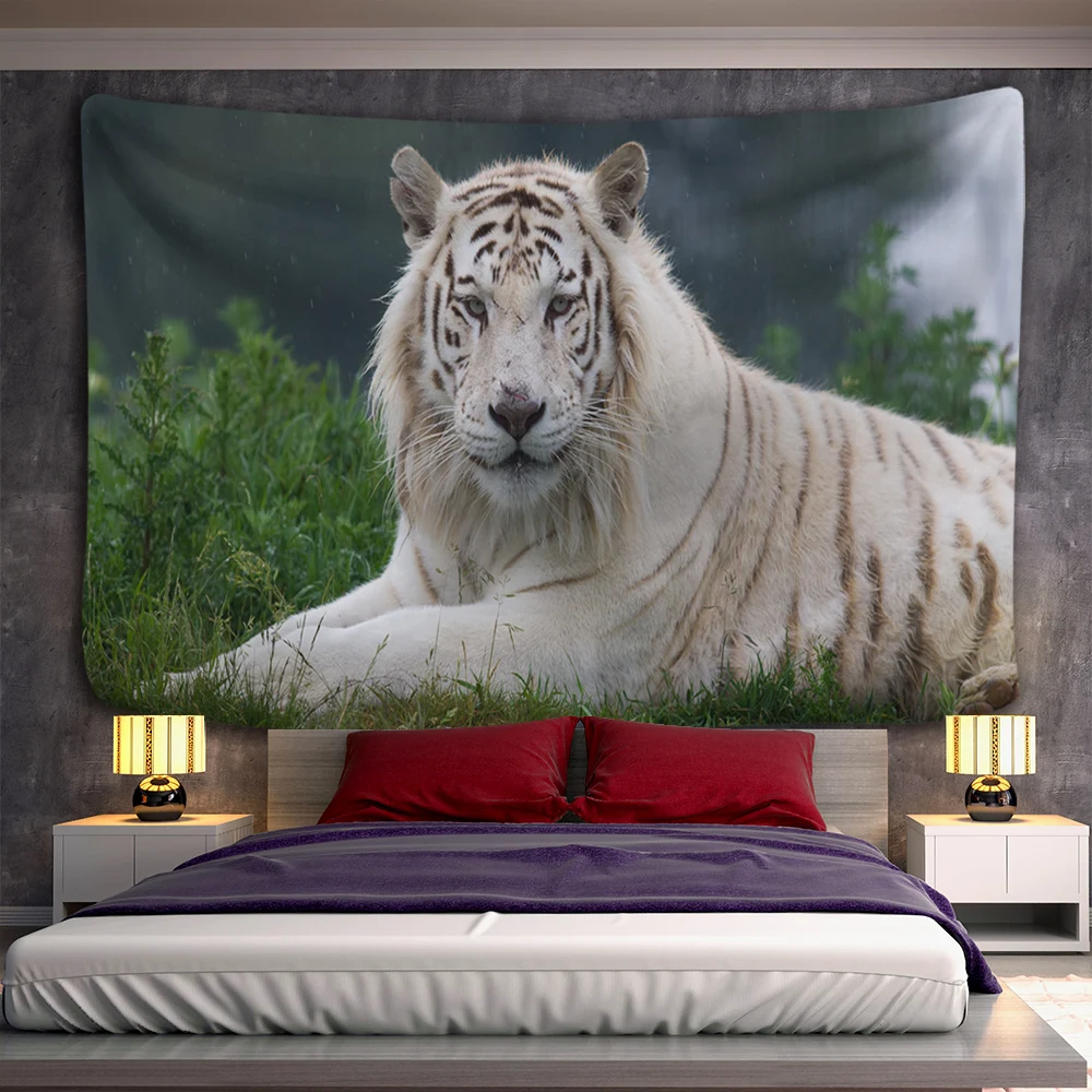 Белый гобелен с изображением тигра индийский Гобелен Мандала настенный