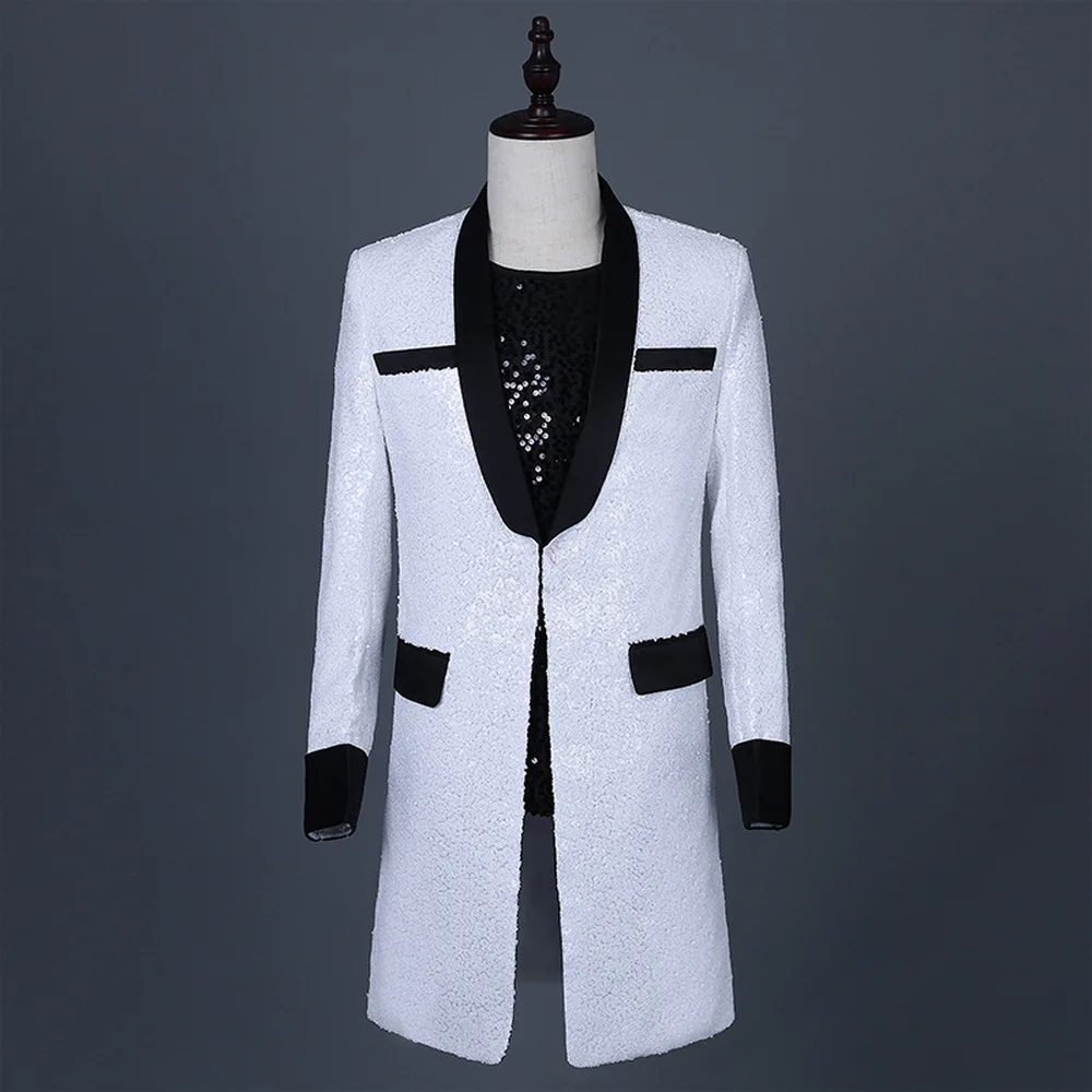 

Мужской белый длинный костюм 2020 новый бар мужской гость выступление мага костюм певица сценический костюм