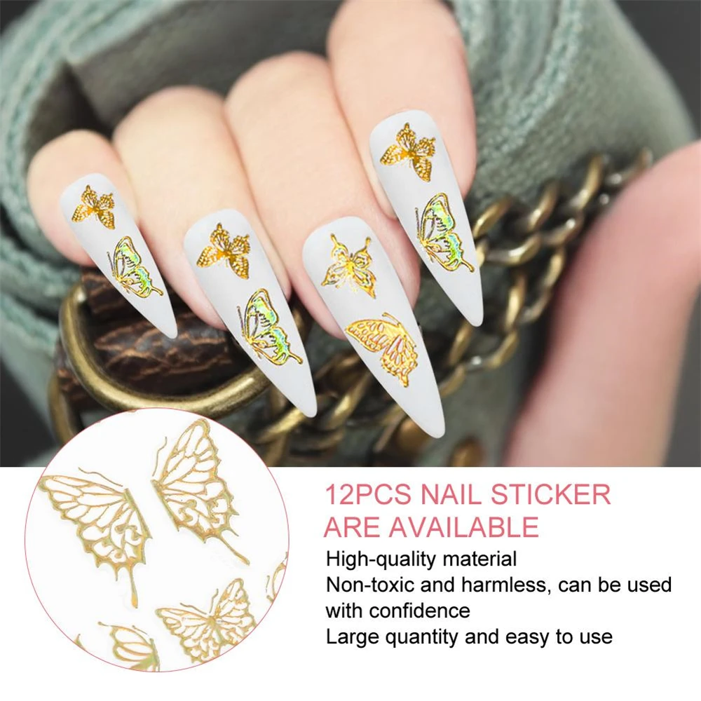 

12 Pcs Nail Art Sticker Decals Hollow Floral Butterfly Water Transfer Slider Manicure Decoration Butterfly Nail Sticker