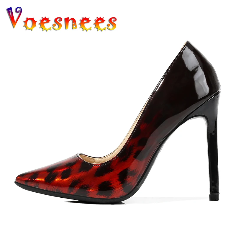 

Voesnees Brand women's shoes Pumps Large Size 44 Autumn Super High-heeled Leopard-print Paint Thin Heels Pointed tip Shoes