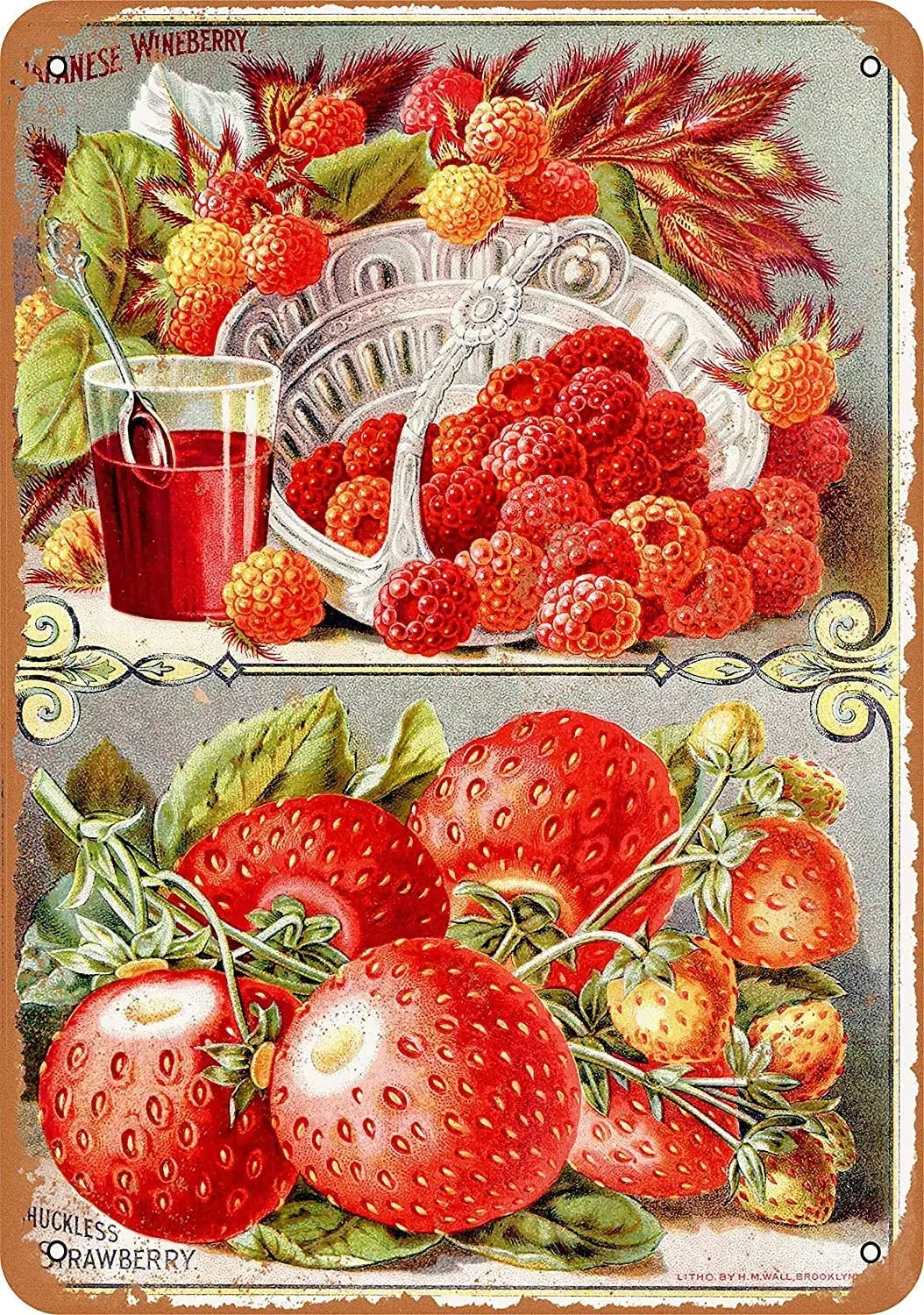 1902 японская ягода вина и клубника винтажный металлический знак 8x12 | Отзывы и видеообзор