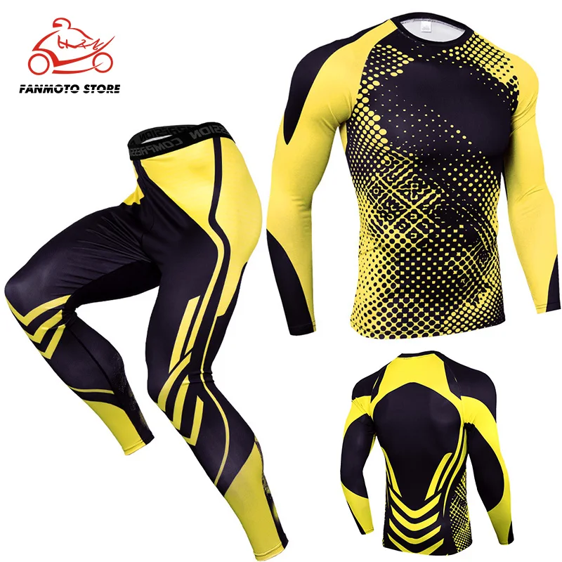 Мужская компрессионная футболка набор леггинсов быстросохнущая Спортивная