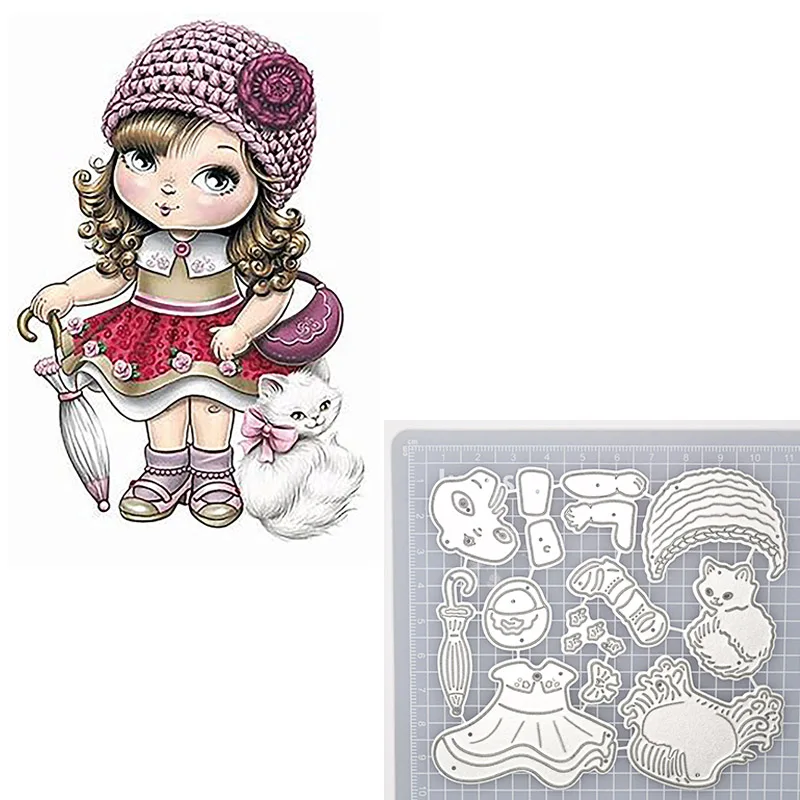 Lovely Dog Cat Girl Metal Cutting Dies Animal With Big Eyes Doll Stencil Embossing DIY Scrapbooking |