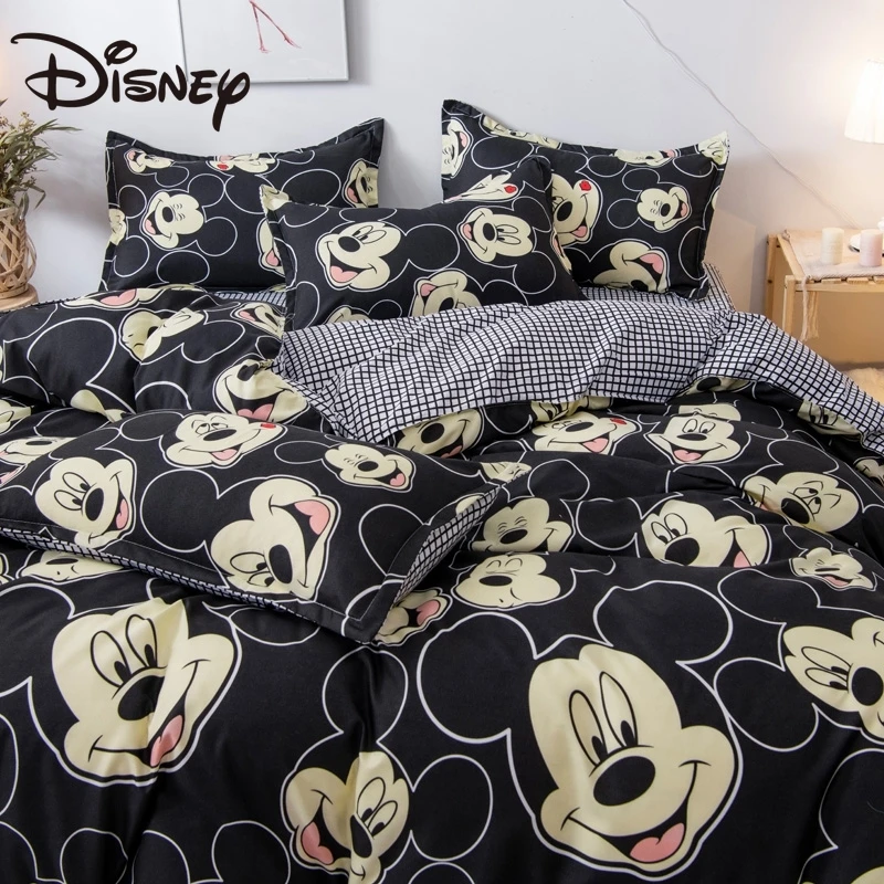 

Disney Mickey Mouse Four-Piece Set Cute Cartoon Mickey AB Surface Plaid Bed Sheet Quilt Cover Bedding
