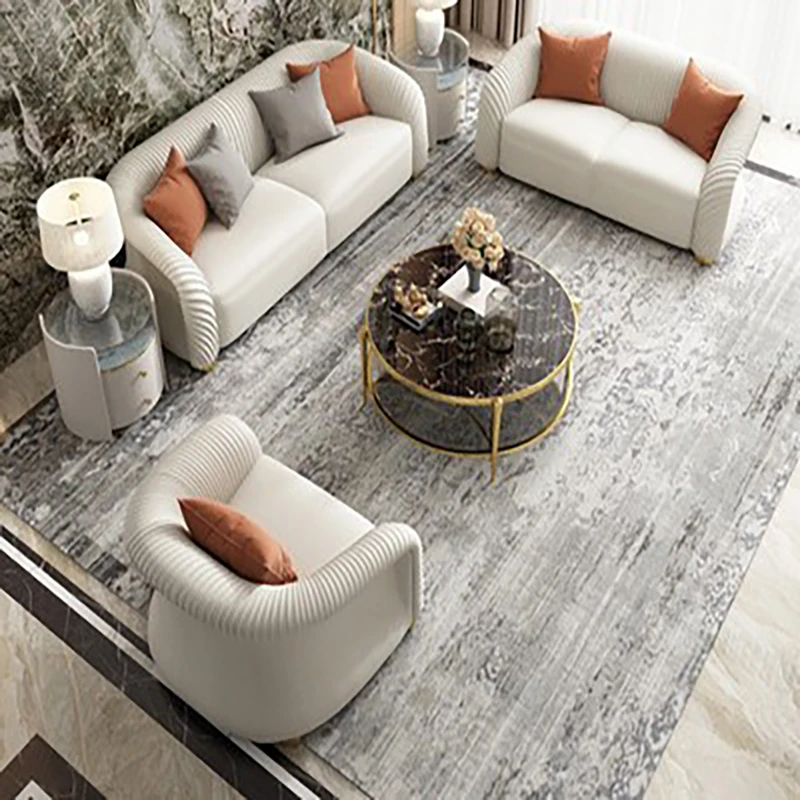 

Light luxury American leather sofa combination living room small apartment luxury villa Italian style postmodern minimalist
