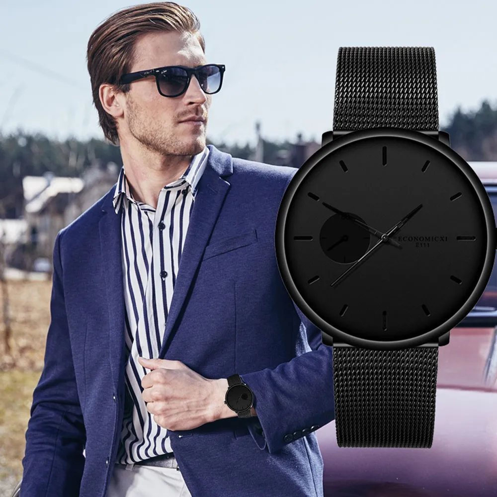 

Hot Casual Men's Fashion Business Waterproof Watch Simple Stainless Steel Mesh Belt Wild Men's Quartz Zegarek Damski Reloj Mujer