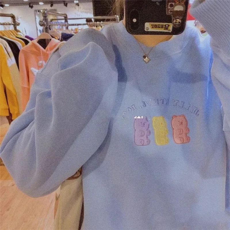 

Harajuku Cotton Crew Neck Women Sweatshirt Hoodies Kawaii Clothes Korean Style Autumn Winter Long Sleeve Sweetshirts Oversized
