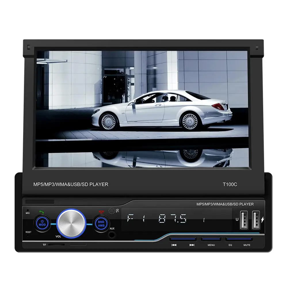 

Bluetooth Car Stereo 7 Inch 1 DIN Apple CarPlay Touchscreen Retractable Car Radio MP5 Player T100C Auto Radio FM WITH Camera