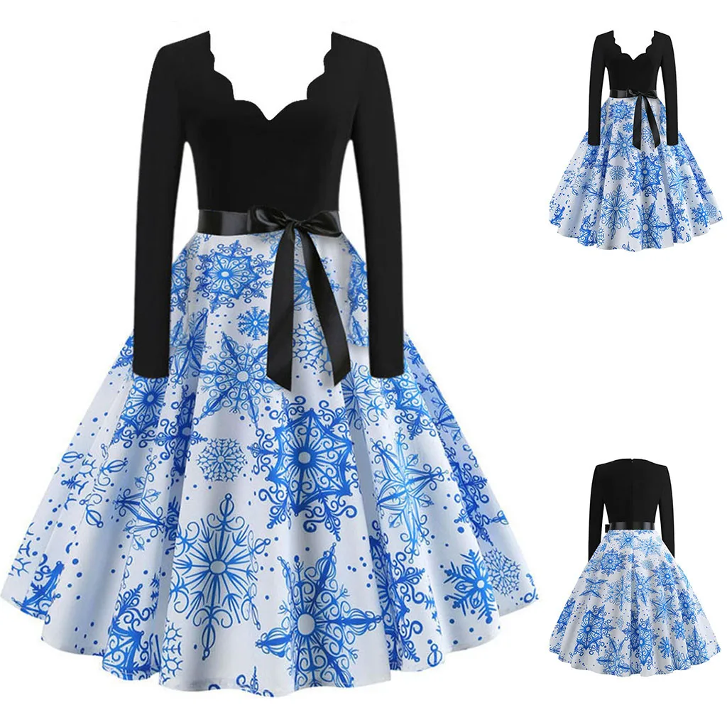 Винтажное Женское зимнее платье осеннее с длинным рукавом размера плюс