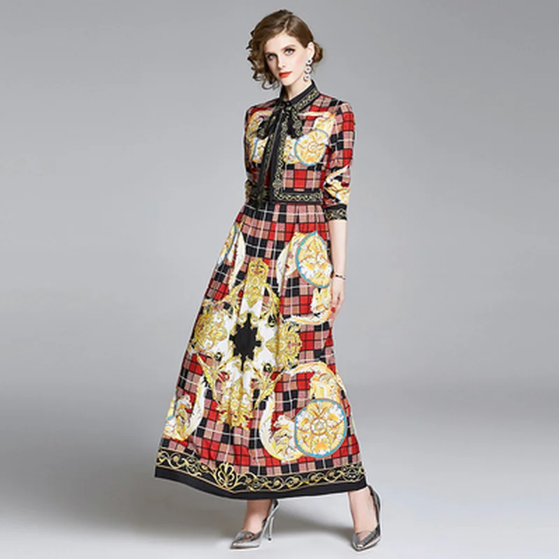 

Designer Runway Dress 2020 Women Long Sleeve Loose Plus Size Vintage Print Dresses Women's Elegant Maxi Dress Vestidos