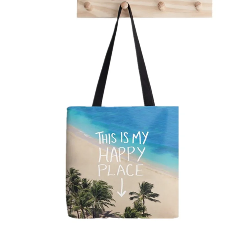 

2021 Shopper Happy Place peaceful Printed Tote Bag women Harajuku shopper handbag girl Shoulder shopping bag Lady Canvas Bag