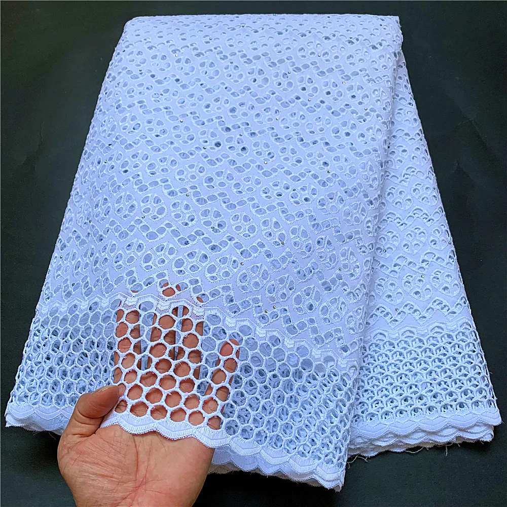 

2022High Quality African Nigerian Tulle Lace Fabric Wedding Party Gown Dress Swiss Cotton Fabric Embroidered Damask 5Yards