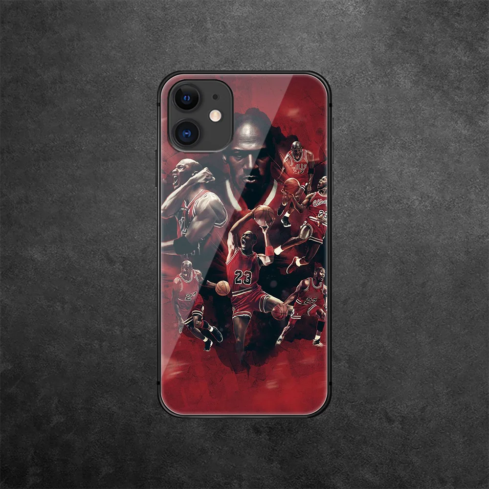 

Basketball Jordans 23 Tempered Glass Phone Case Cover For IPhone 5 5S 6 6S 7 Plus X Xs Xr Se 2020 11 12 Pro Max Mini Shell Black