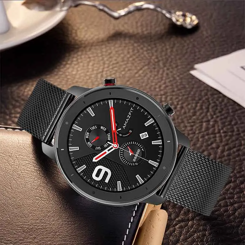 Миланский ремешок для часов+ застежка с двойным замком для Amazfit GTR 47 мм 42 мм плетеная сетка из нержавеющей стали ремешок для часов быстросъемный ремень