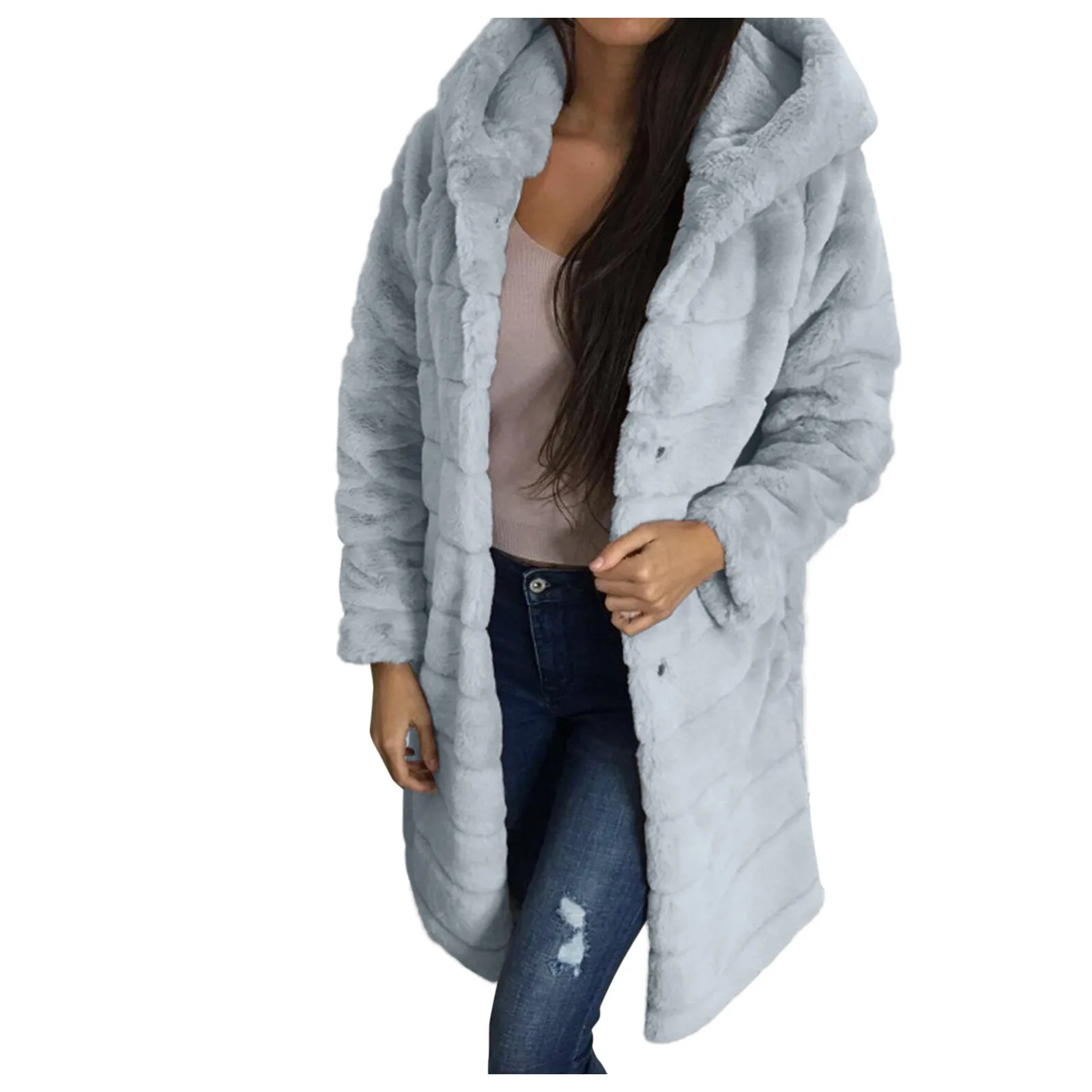 

Women Plus Size Faux Plush Coat Long Sleeve Thicken Body Causal Warmer Faux Furry Jacket Hooded Outerwear Coat