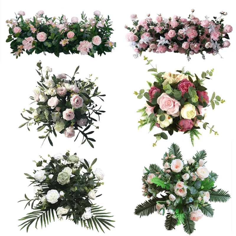 

Customized high-end artificial flower row wedding arch flower arrangement background wall welcome area hanging corner flower art