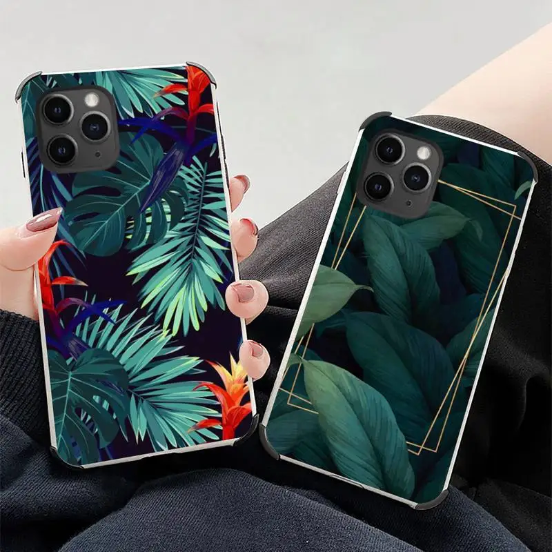 

green plant banana leaf leaves Phone Case Lambskin Leather For iphone 12 11 8 7 6 XR X XS PLUS MINI PLUS PRO MAX Shockproof