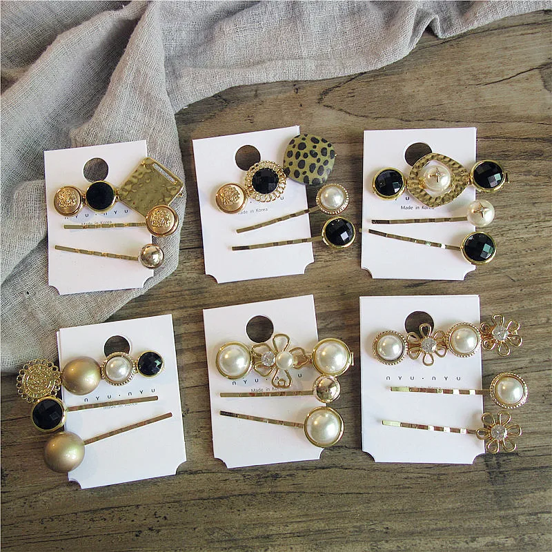 

3 Pcs/set 2020 New Trendy Simple Imitation Pearl Hair Clips for Women Geometry Hollow Out Hairpin Set Female Jewelry Accessories
