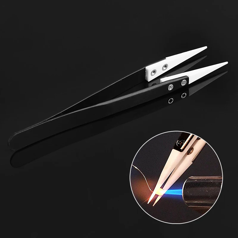 

Ceramic Tips Tweezers Stainless Steel Handle Straight Aimed Tweezers For Coils H7ED