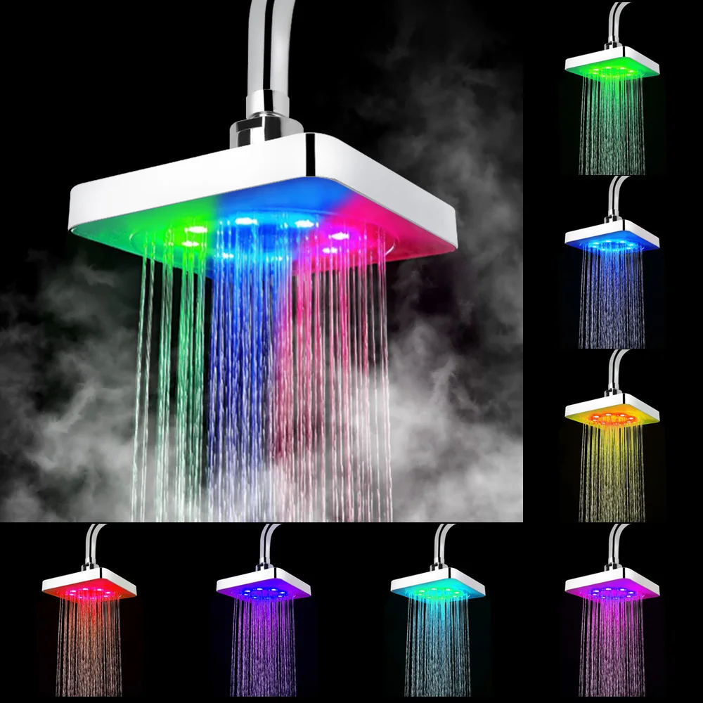 

7 Colors Gradual Changing LED Shower Rainfall Top Spray 3 colors Temperature Sensor Ultra-Quiet Head Square Fixed Showerhead