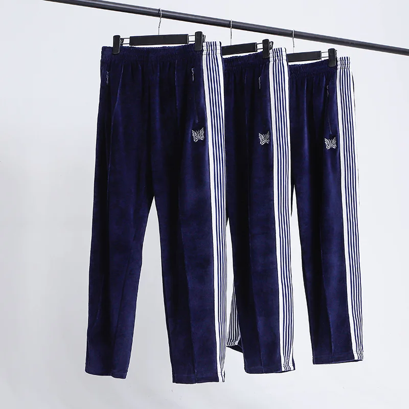 

2021 new European and American men's and women's trousers velvet embroidered butterfly loose straight trousers