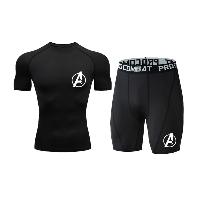 

Men's 2-Piece Fitness Training Sweat Wicking Breathable Top Outdoor Running And Jogging Comprehensive Sports Suit Exercise TShit