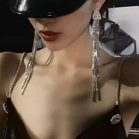 korean fashion women sexy rhinestone super long earrings shining crystal exquisite triangle charm pendant earrings jewelry gifts