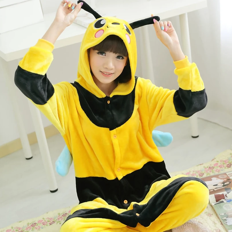 Adults Kigurumi Bee Pajamas Sets Sleepwear Pyjama Animal Suit Cosplay Women Winter Garment Cute Animal Winter Costume
