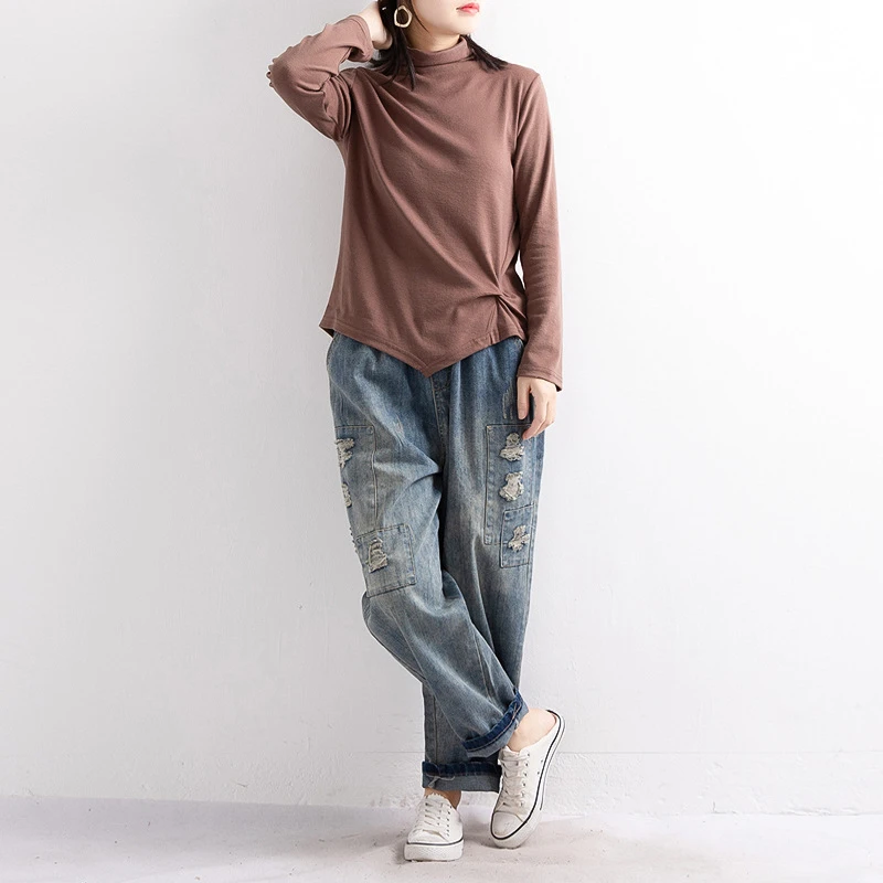 Эластичный пояс свободный светильник синие джинсы для женщин Ретро стиль 100 см на