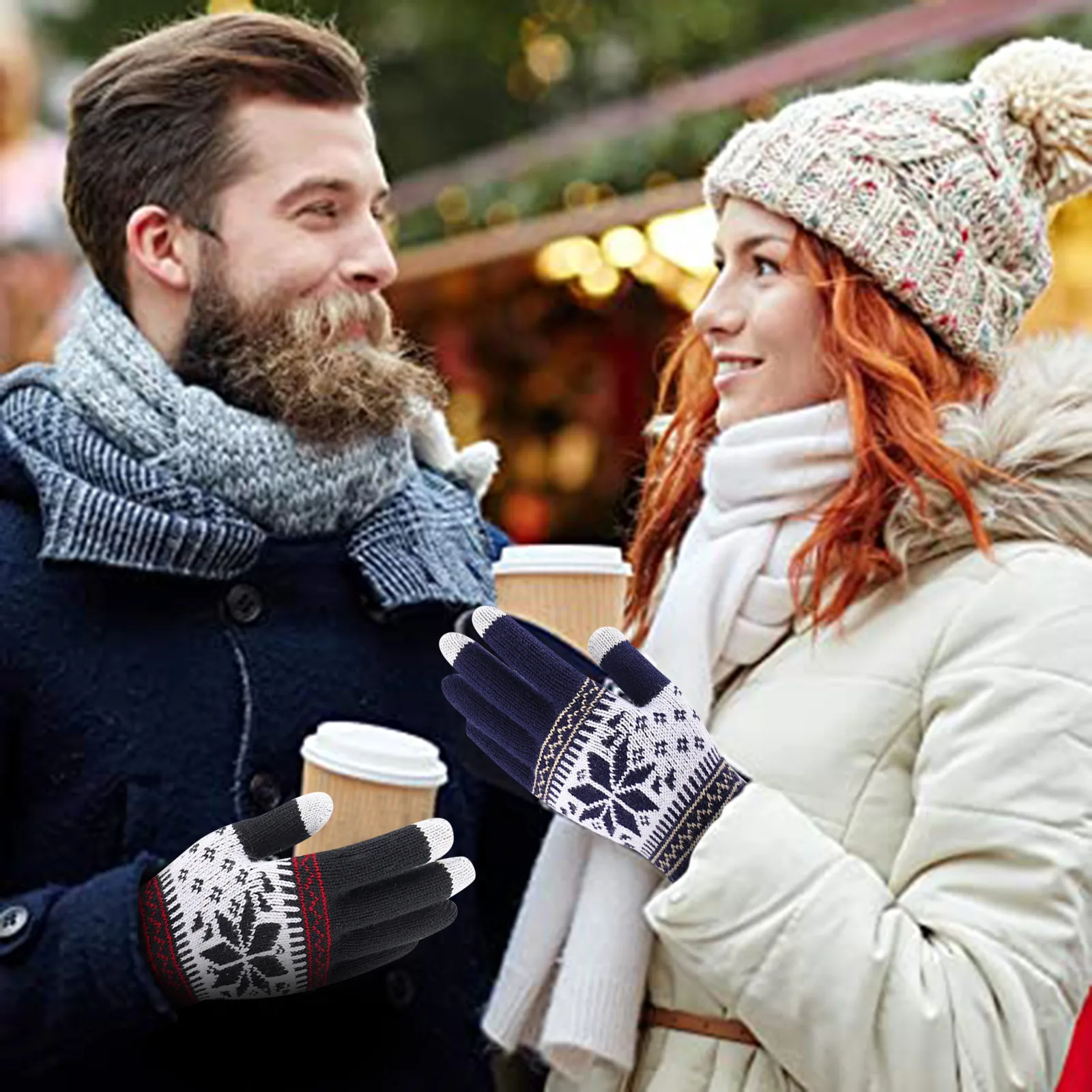 

Fashionable Snowflake Men's Women's Gloves Creative Thickening Fashion Vintage Unisex Gloves Thick Warm Winter Adult Mittens