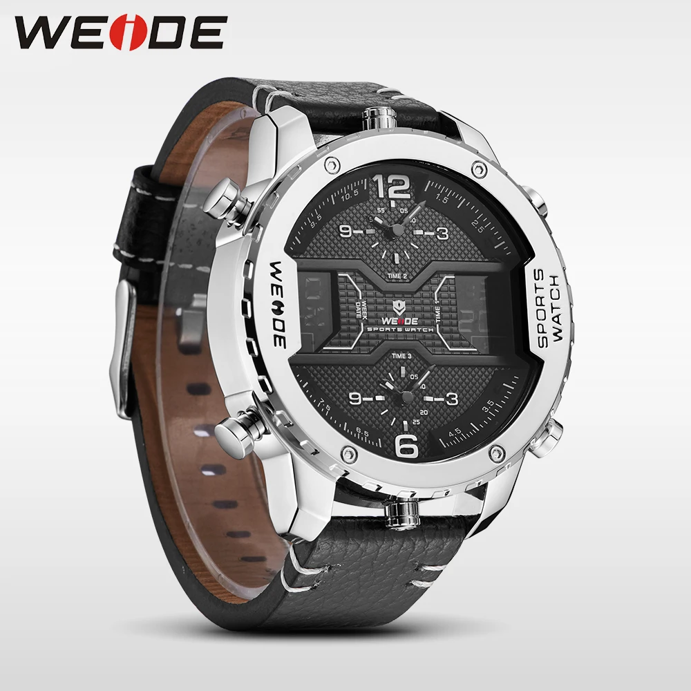 Weide кварцевые мужские наручные часы с кожаным ремешком водонепроницаемые черные
