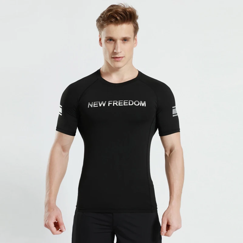 Мужская спортивная одежда Черная Спортивная футболка для бега тренажерного зала