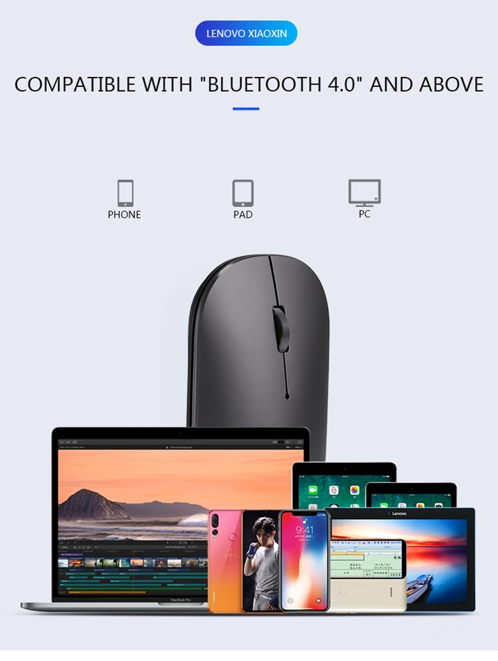Lenovo Xiaoxin Air2 Handle mouse Беспроводная(Bluetooth) Двухрежимная с поддержкой 4K dpi официальная проверка для Windows7 8 10, Mac