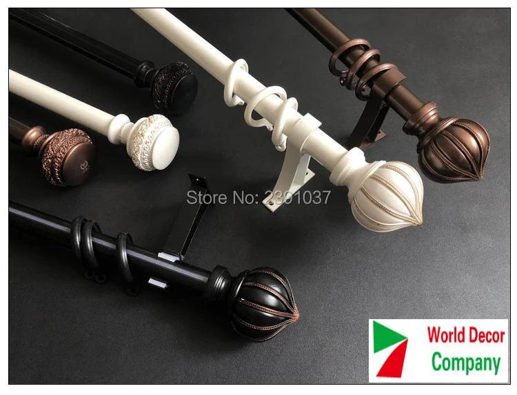 

High-Grade Baroque Retro curtain rod set Rome pole 28MM Aluminum Alloy mute curtain pole single and double curtain rods