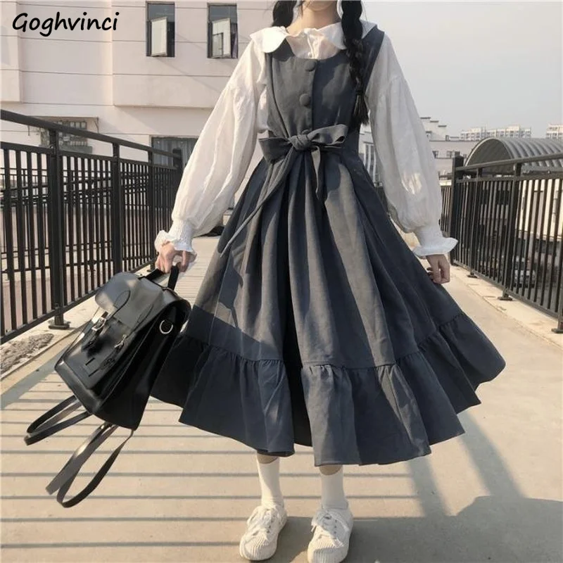 

Комплекты Женские, большие размеры 4XL, винтажная уличная одежда с оборками и бантом для колледжа, простые, свободные, милые, в Корейском стил...