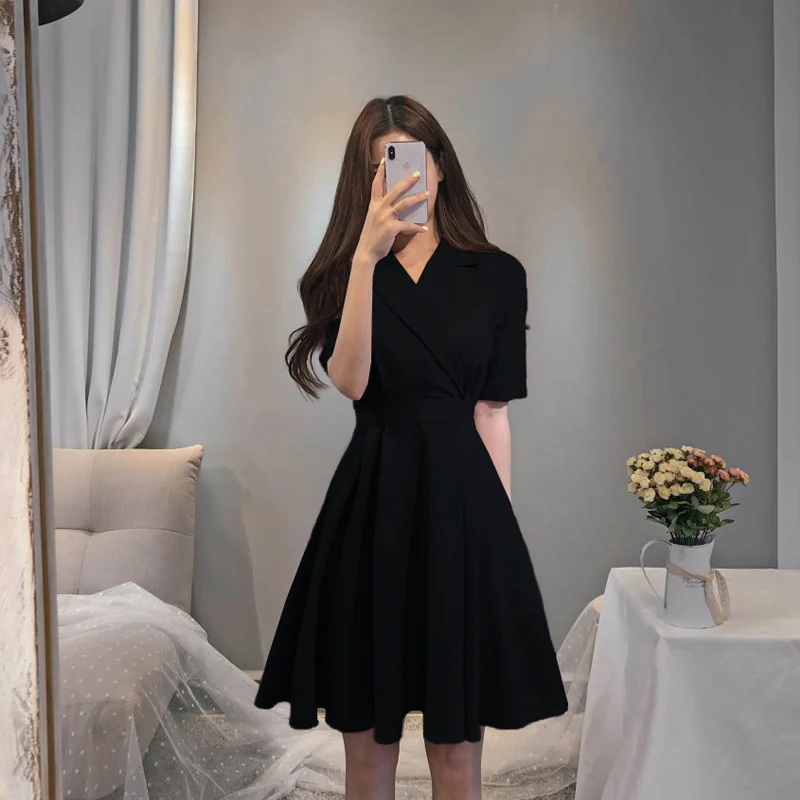 Женское платье 2019 Лето Осень Модное женское элегантное с коротким рукавом