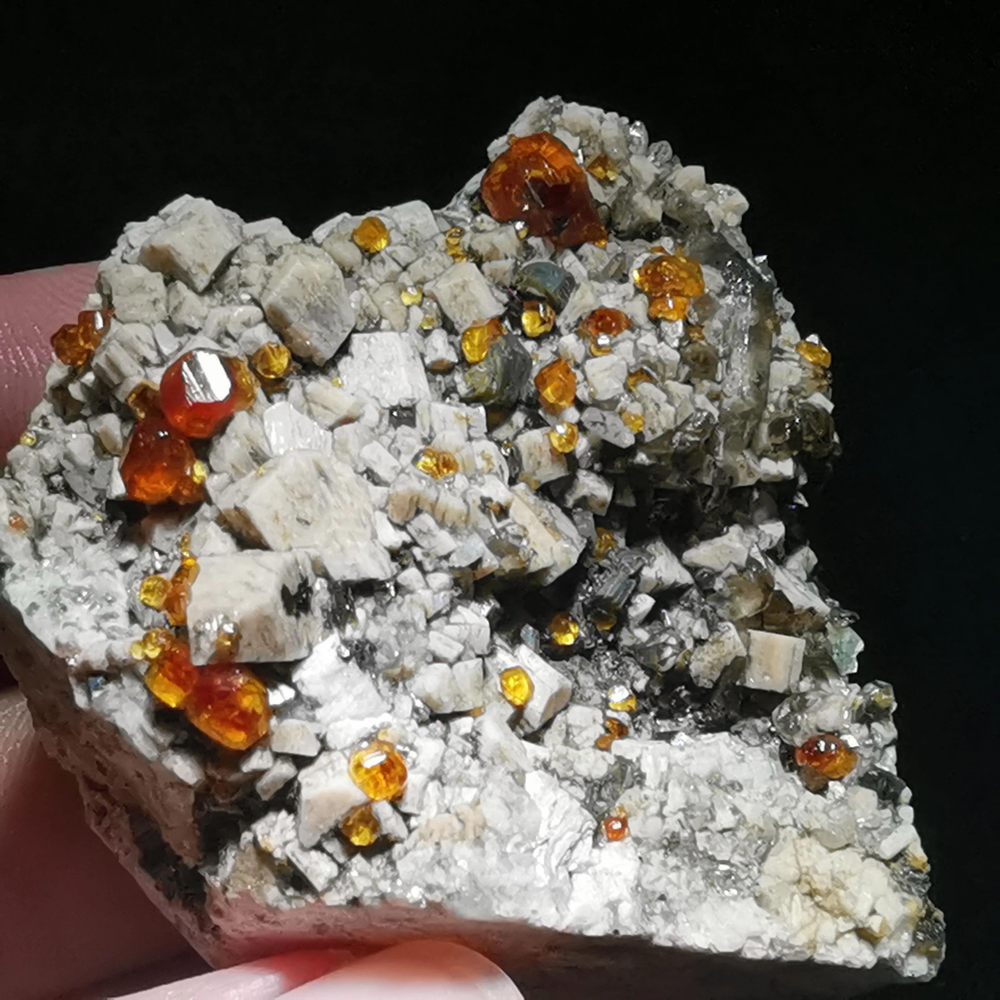 

31.2g.Rare natural garnet crystal hexagonal point feldspar mica brass multi mineral crystal symbiotic halo energy healing