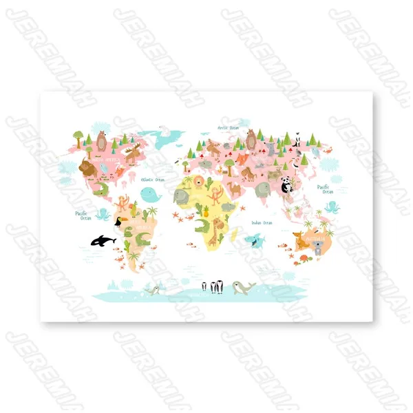 

Seal animal map cartoon poster nordic style wall art canvas print painting modern children bedroom decoration