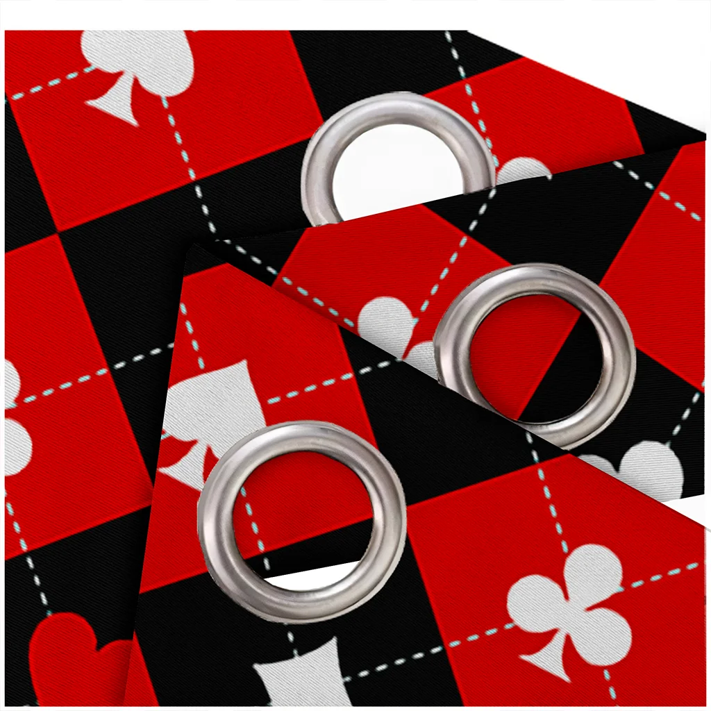 

Red Square Pattern Printing Perforated Blackout Curtains for Living Room and Bedroom Curtains Blackout 90% Machine Washable