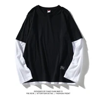 high quality autumn and spring fashion oversized fake two piece shirt for men long sleeve casual o neck t shirt for men