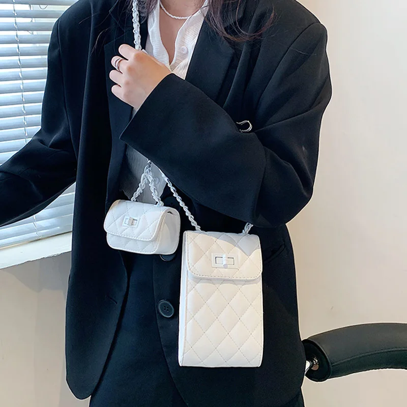 

Fashion Ladies Lingge Crossbody Bags 2pcs Pockets 2021 Summer New Luxury Design Chain Shoulder Bag for Women Brand Trend Purses