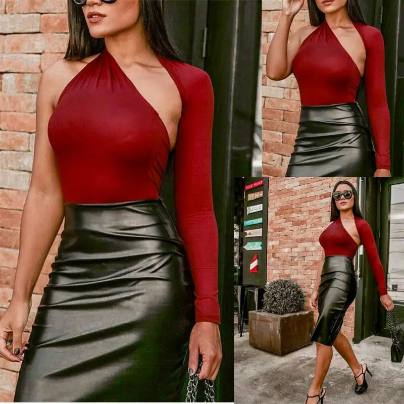 Женское простое модное боди 3 цвета пикантное трико на одно плечо облегающий топ