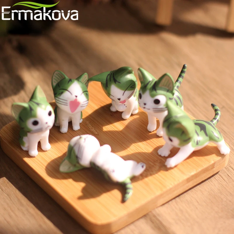Ермакова 6 шт./партия фигурка кота маленькая статуя кота милая фигурка животного мультяшная статуя кота настольное украшение офиса подарок ребенку